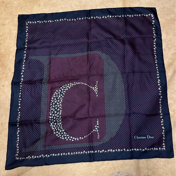 Christian Dior, blue and red floral stars silk scarf